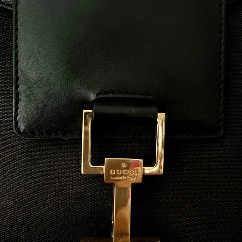 Gucci Jackie O Black Canvas Leather Trim Handbag | Iconic Piston Lock - Picture 4 of 12